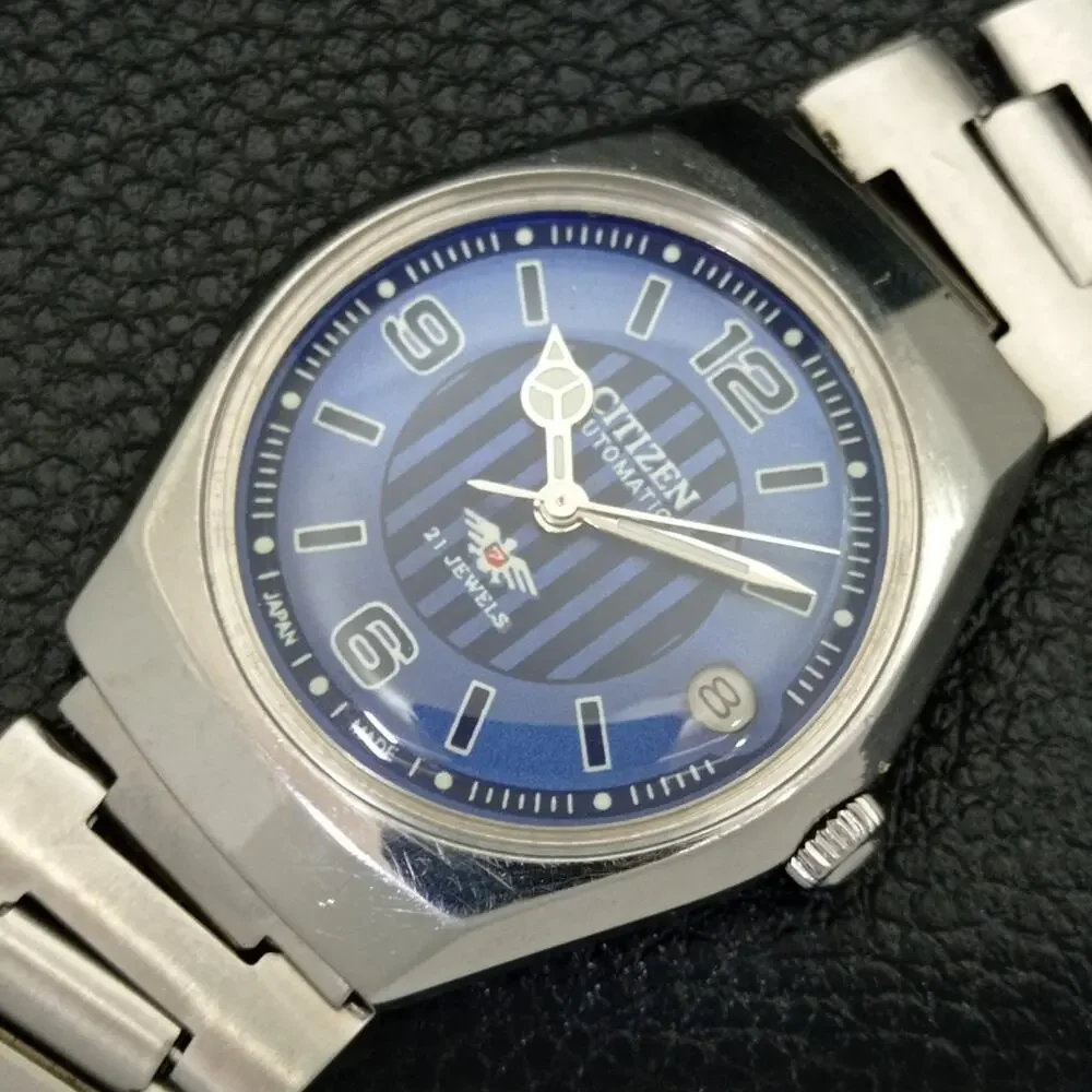 Vintage 1972 Citizen Automatic Mens Silver Watch W/daydate & Blue accents